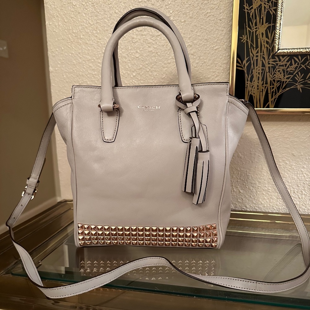 Coach Legacy Mini Studded Leather Tanner  50470 Chalky White /Rose Gold RARE